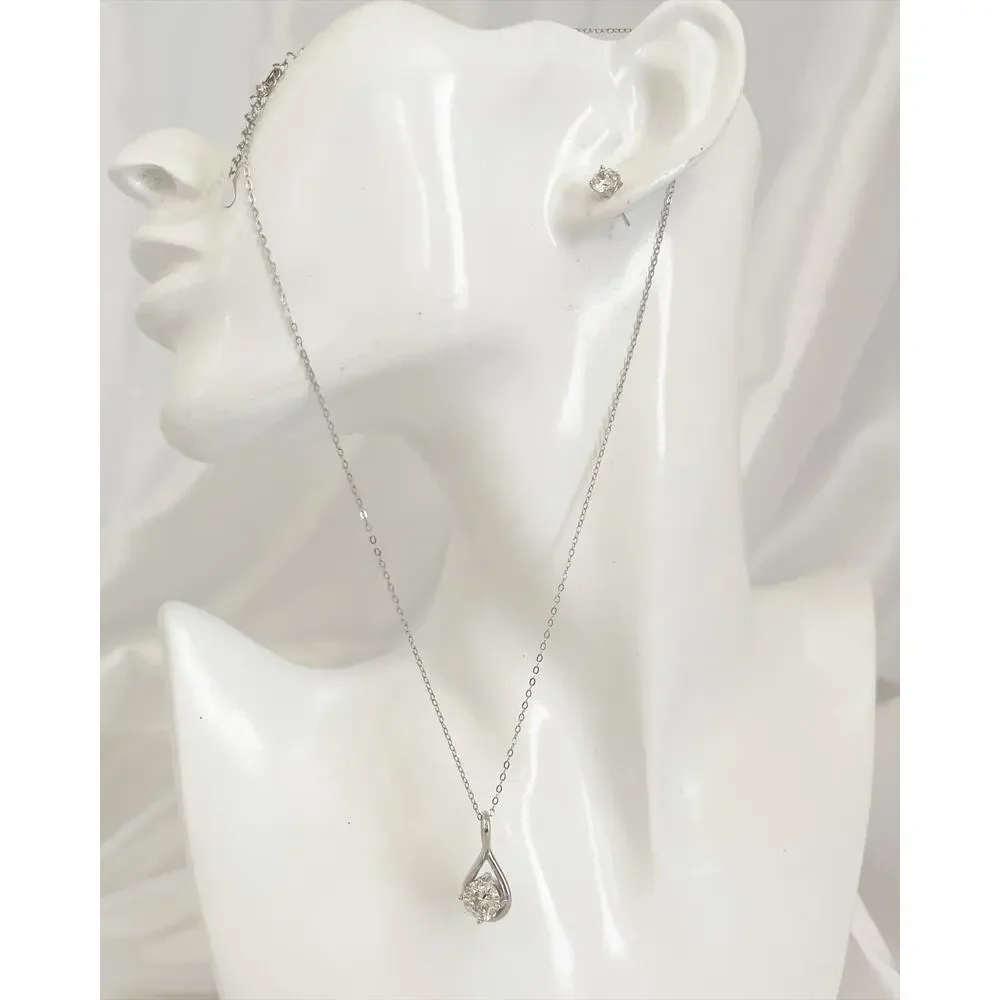 MOISSANITE S925 Twist Round Cut Pendant Necklace In Sterling Silver Earrings